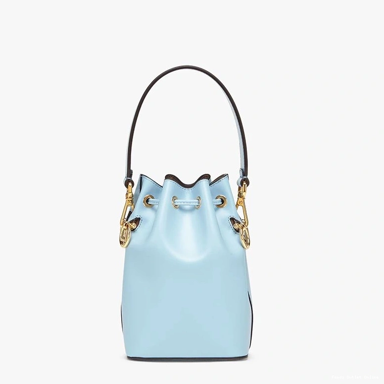Cheap Calf In ROMA Tresor Sky Fendi Leather Mon Logo Blue Bucket Bag Mini 0824